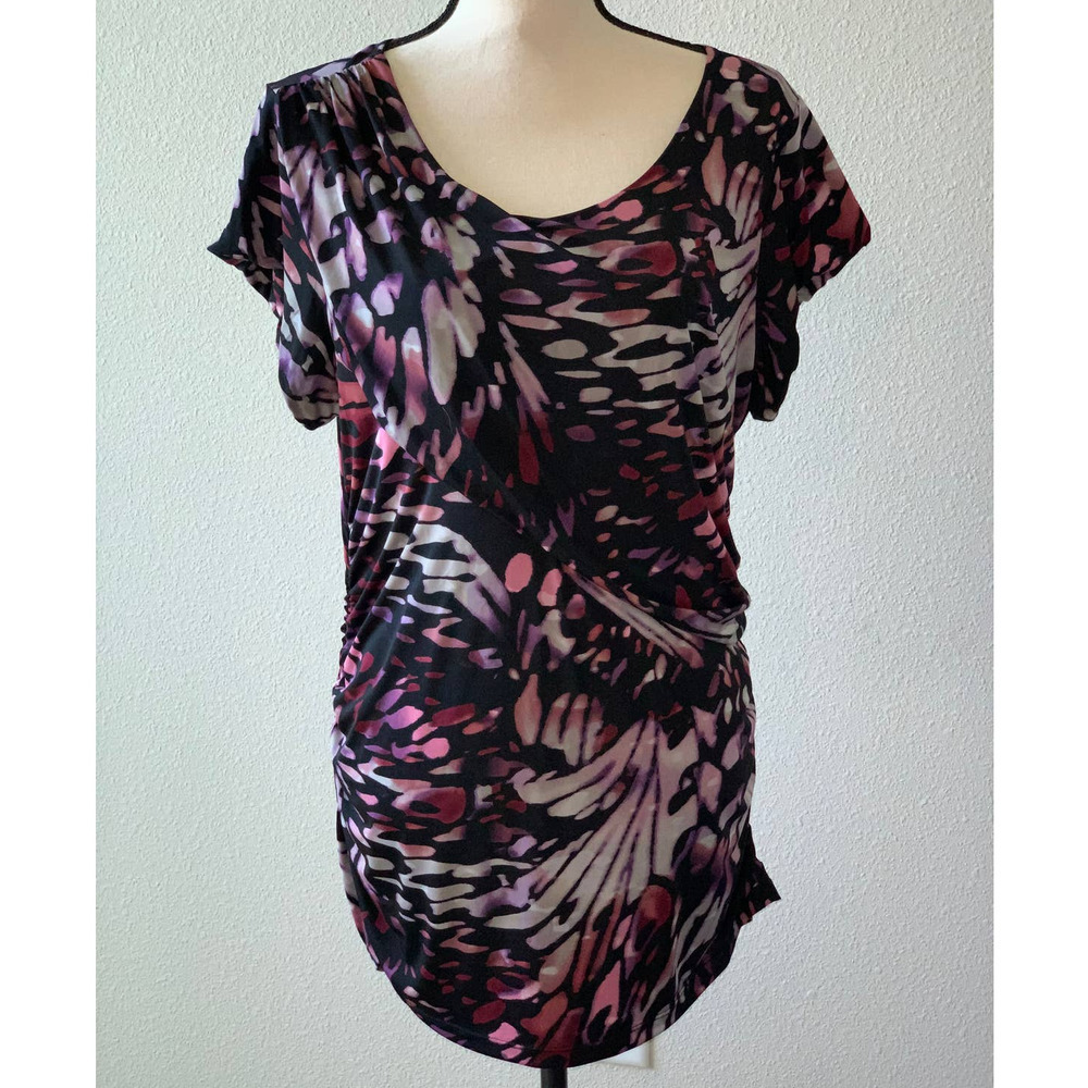 Worthington Black with Grey and Pink Abstract pattern gathered sides - XL